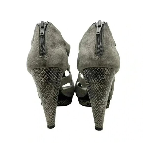 Attitude Strappy Chunky Platform Heels Caged Open Toe Shoe Y2K Faux Suede Grey 7 - Picture 8 of 15